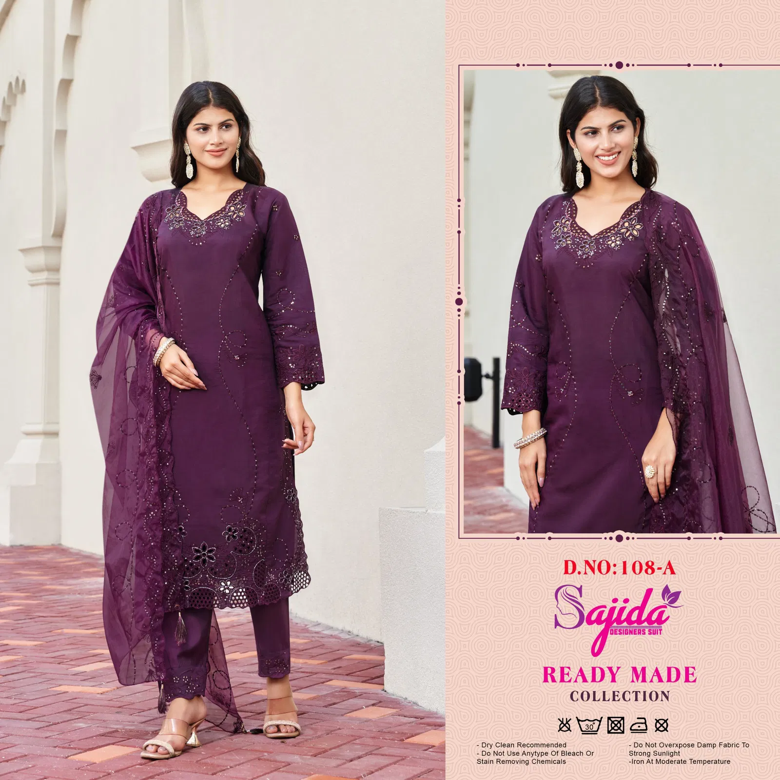 Sajida Ready Made Collection Raga Roman Silk Embroidery Top With Bottom Dupatta 